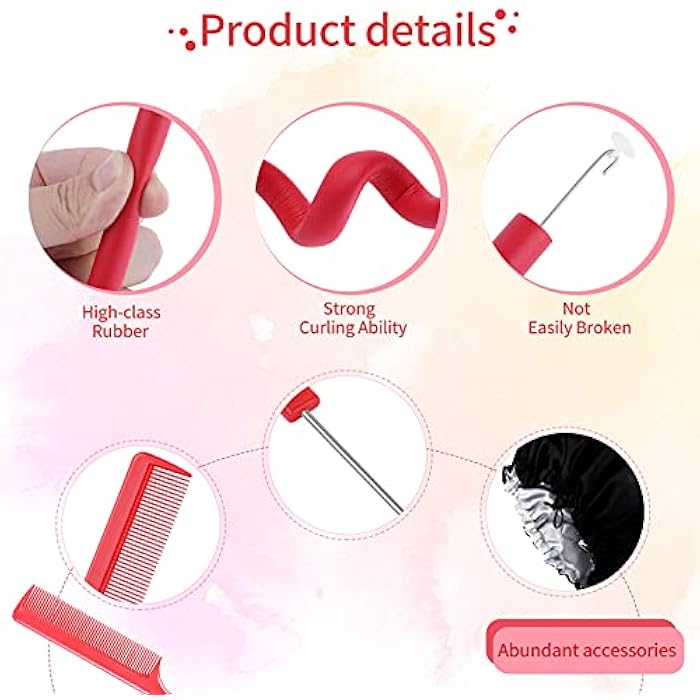 Elcoho 36 Pieces 9.45 x 0.63 Inch Inch Flexible Curling Rods Twist-flex Foam Hair Roller Hair Curlers Rollers Flexible Curling Iron, 4 Comb, 1 Satin Bonnet, 1 Cosmetic Bag (Purple, Pink, Red, Yellow) - Image 4